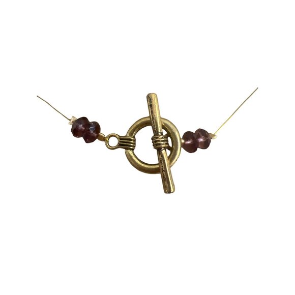 Faceted Amethyst Glass Pendant Necklace Gold Wire Toggle Clasp Illusion 26" - Picture 4 of 5